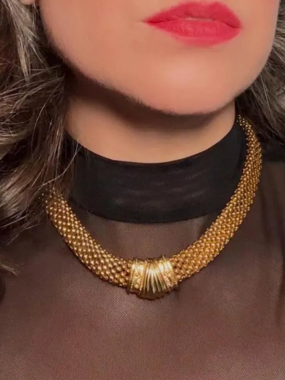 Vintage Gold Mesh Collar Necklace